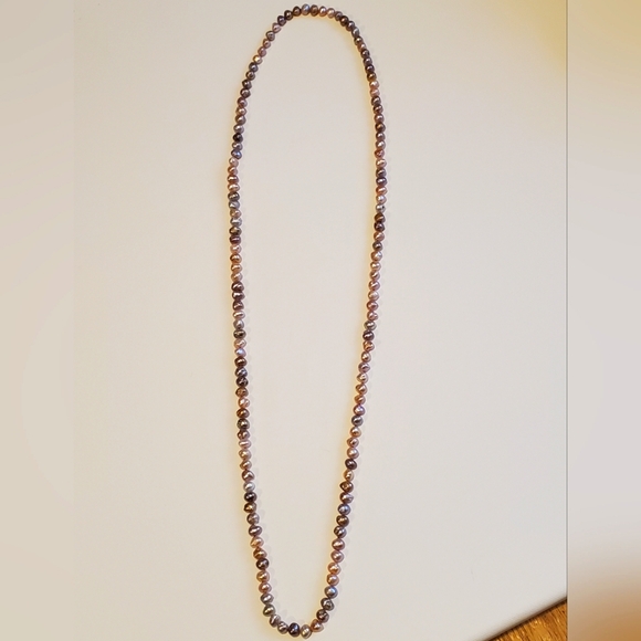 Pinky Mauve Bronze Golden Freshwater Pearl Opera Length Necklace - Picture 2 of 7